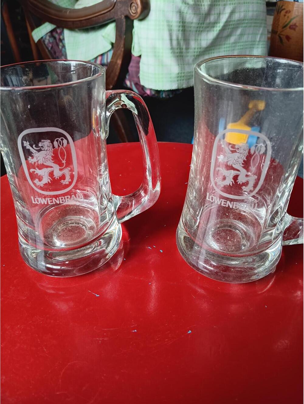 Set of 2 Lowenbrau Glass Beer Mugs